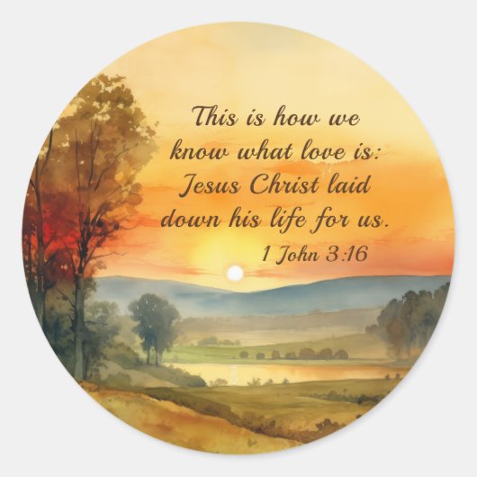 1 Johannes 3:16 Jezus legde zijn leven voor ons Bi Ronde Sticker (Voorkant)