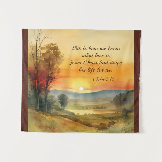 1 Johannes 3:16 Jezus legde zijn leven voor ons Bi Wandkleed (Voorkant (horizontaal))
