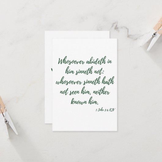 1 Johannes 3:6 KJV Bijbel Verse Groet Kaart (Voorkant / Achterkant in situ)