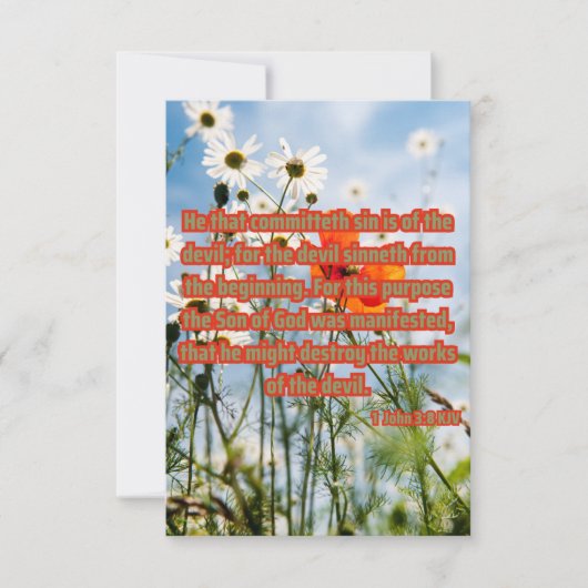 1 Johannes 3:8 KJV Bijbel Schrift Pic Groet Kaart (Voorkant)