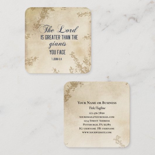 1 Johannes 4 4 De Heer is Groot-Inspirerend Quote Vierkante Visitekaartje (Voorkant / Achterkant)