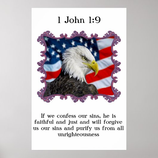 1 John 1:9 Met een adelaar voor Amerikaanse vlag Poster (Voorkant)
