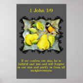 1 John 1:9 Zwarte en gele kanarie spotvogels Poster (Voorkant)