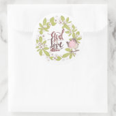 1 John 4:16 God is Love Floral Wreath Cute Bird Ronde Sticker (Tas)