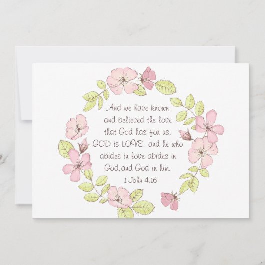 1 John 4:16 God is Love Floral Wreath Flat Card (Voorkant)