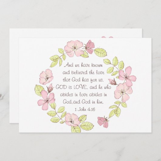 1 John 4:16 God is Love Floral Wreath Flat Card (Voorkant / Achterkant)