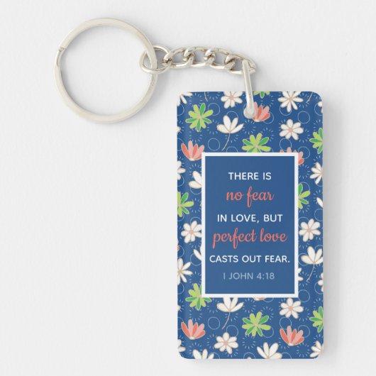 1 John 4:18 Blauw Ditsy Floral gepersonaliseerd Sleutelhanger (Voorkant)