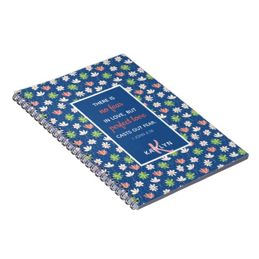 1 John 4:18 Blue Ditsy Floral Pattern Notitieboek (Rechterzijde)