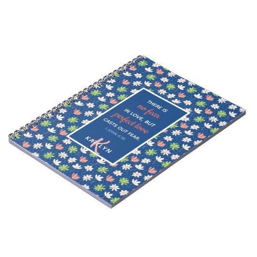 1 John 4:18 Blue Ditsy Floral Pattern Notitieboek (Linkerzijde)
