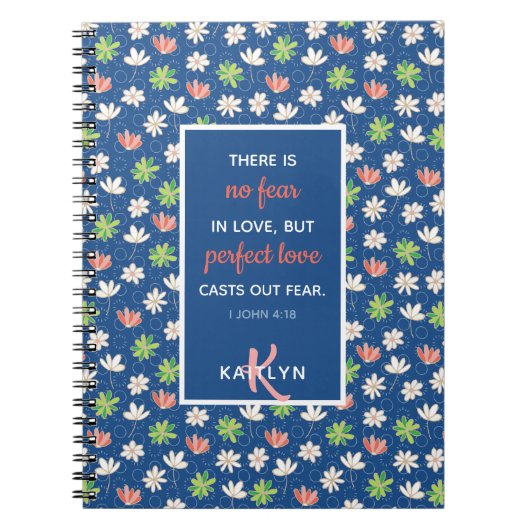 1 John 4:18 Blue Ditsy Floral Pattern Notitieboek (Voorkant)