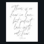 1 John 4:18 Script Poster<br><div class="desc">Er is geen angst in liefde,  maar perfecte liefde veroorzaakt angst. -1 John 4:18</div>