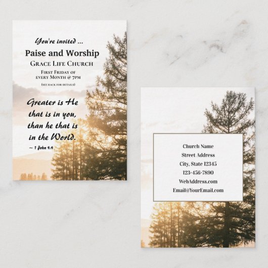 1 John 4:4 Greater is He in You Church Event Visitekaartje (Voorkant / Achterkant)