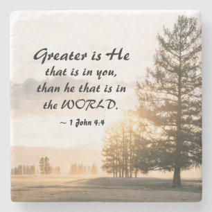 1 John 4:4 Greater is hij die in jou zit Stenen Onderzetter