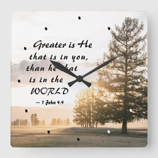 1 John 4:4 Greater is hij die in jou zit Vierkante Klok (Voorkant)