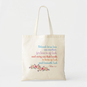 1 John 4:7 Bijbeltekst Verse regenboog Tote Bag