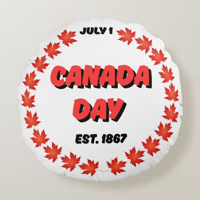 1 juli Dag van Canada Est. 1867 Rond Kussen (Voorkant)