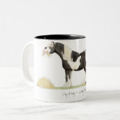 "1 kg hooi = 100 kg poep!" Mok. Tweekleurige Koffiemok (Voorkant links)