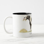 "1 kg hooi = 100 kg poep!" Mok. Tweekleurige Koffiemok (Links)