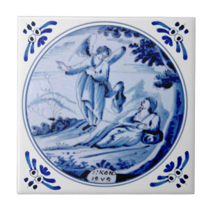 1: Kings:19 Angel Awakens Elijah Blue Delft Repro Tegeltje