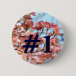 #1 knop aangepaste Roze Dogwood Bloemen Blauwe Luc Ronde Button 5,7 Cm