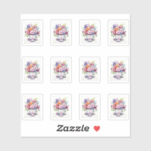 1 kopje bloemen sticker (Vel)