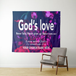 1 Kor 13:8 GOD'S LIEFDE FAALT NOOIT Kerk Wandkleed