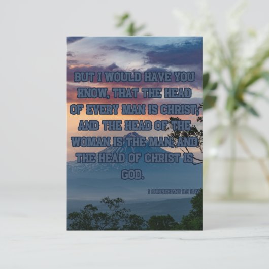 1 Korintiërs 11:3 Bijbelvers PIC Wenskaart Kaart (Staand voorkant)