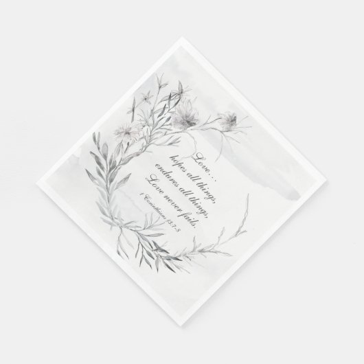 1 Korintiërs 13:13 Elegant grijs bloemige Waterver Servet (Hoek)