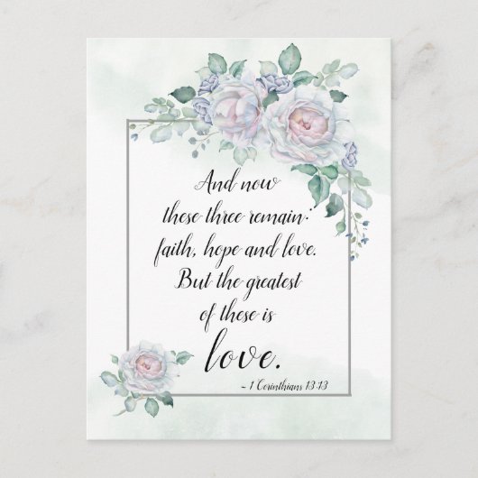 1 Korintiërs 13:13 Geloof Hoop Liefde, Bijbelvers Briefkaart (Voorkant)