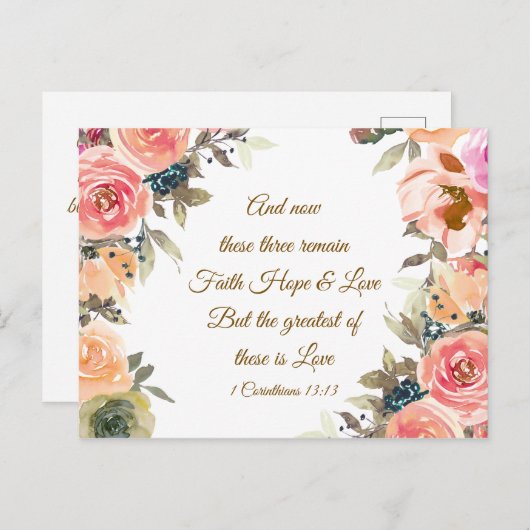 1 Korintiërs 13:13 Geloof Hoop Liefde Bijbelvers Briefkaart (Voorkant / Achterkant)