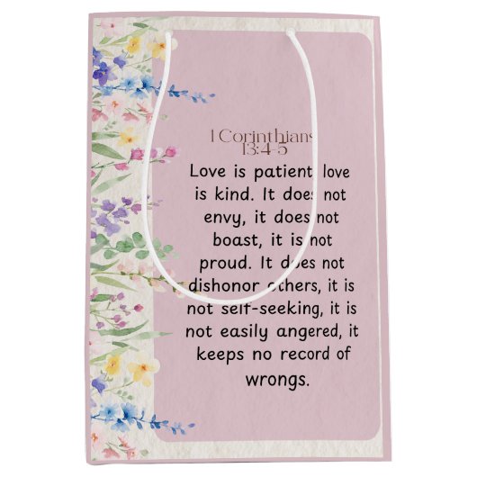 1 Korintiërs 13:4-5 Bijbelvers Afbeelding Medium Cadeauzakje (Voorkant)