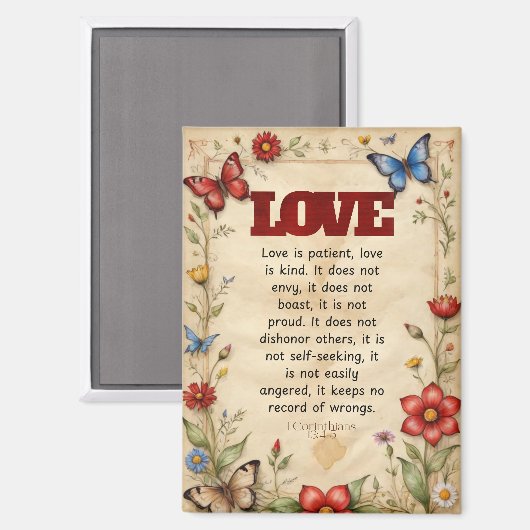 1 Korintiërs 13:4-5 Christelijke Bijbelverzen Art Magneet (Voorkant / Achterkant)
