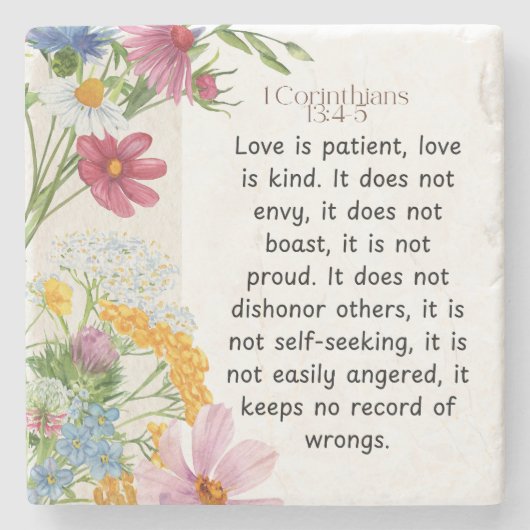 1 Korintiërs 13:4-5 Kalmerende Waterverf Ontwerp Stenen Onderzetter (Voorkant)