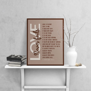 1 Korintiërs 13:4-8 Bijbelvers, Beige leer Poster