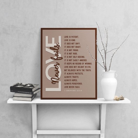 1 Korintiërs 13:4-8 Bijbelvers, Beige leer Poster