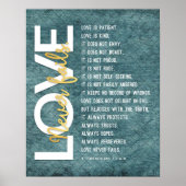 1 Korintiërs 13:4-8 Bijbelvers,  blauw Poster (Voorkant)
