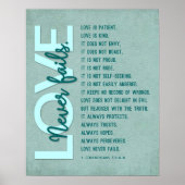 1 Korintiërs 13:4-8 Bijbelvers,  Blauwgroen Poster (Voorkant)