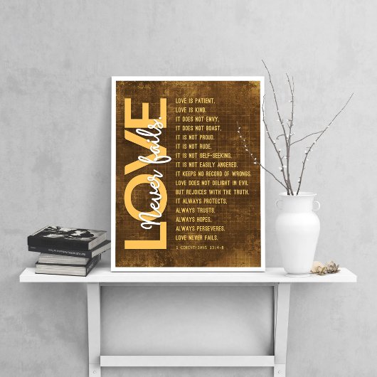 1 Korintiërs 13:4-8 Bijbelvers, bruin Poster
