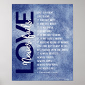 1 Korintiërs 13:4-8 Bijbelvers, donkerblauw Poster (Voorkant)