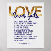 1 Korintiërs 13:4-8 Bijbelvers, Goud & Donkerblauw Poster (Voorkant)