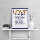 1 Korintiërs 13:4-8 Bijbelvers, Goud & Donkerblauw Poster
