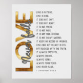 1 Korintiërs 13:4-8 Bijbelvers, Goud & Grijs Poster (Voorkant)