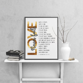 1 Korintiërs 13:4-8 Bijbelvers, Goud & Grijs Poster