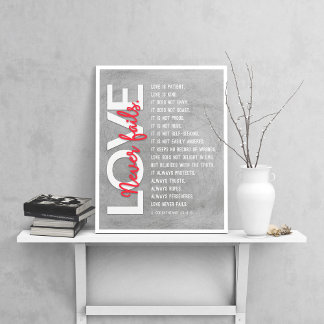 1 Korintiërs 13:4-8 Bijbelvers, grijs bekrast Poster