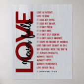 1 Korintiërs 13:4-8 Bijbelvers, Grijs-Maroon Poster (Voorkant)