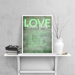 1 Korintiërs 13:4-8 Bijbelvers, Groene Grunge Poster