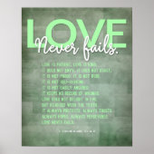 1 Korintiërs 13:4-8 Bijbelvers, Groene Grunge Poster (Voorkant)