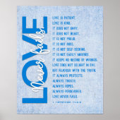 1 Korintiërs 13:4-8 Bijbelvers, Hemelsblauw Poster (Voorkant)
