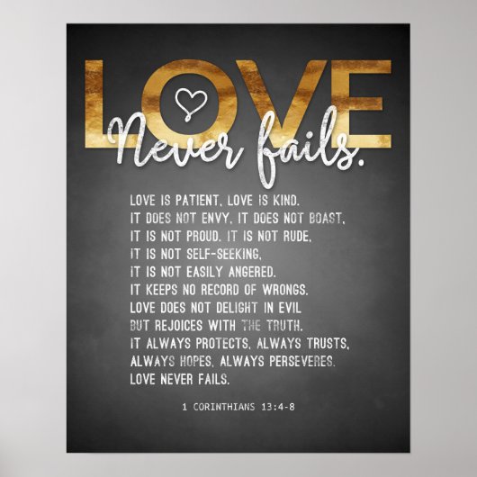 1 Korintiërs 13:4-8 Bijbelvers, Krijt & Goud Poster (Voorkant)