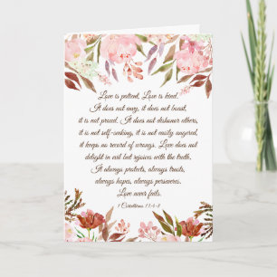 1 Korintiërs 13:4-8 Blush Bloemen Bruiloftkaart Kaart
